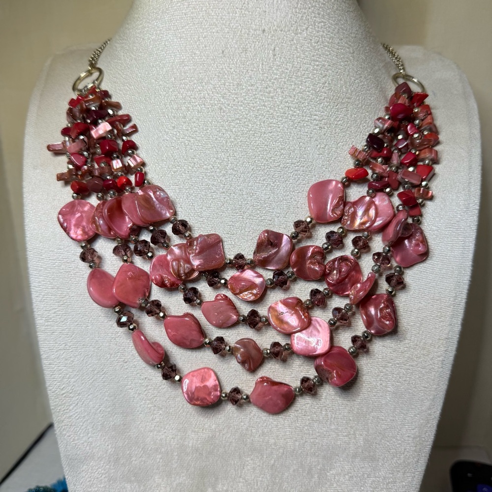 Multi Stranded Cranberry Colored Shell And Crysta… - image 1